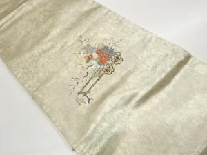 高島織物製　青銅箔花車模様織出し名古屋帯